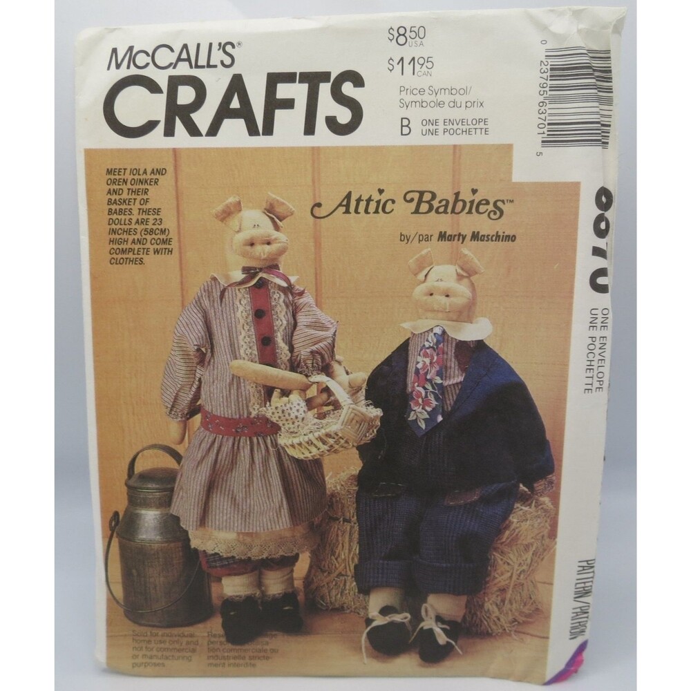 McCall's Crafts 6370 Pig Doll Clothes 23" Dolls Attic Babies Vintage 90s
